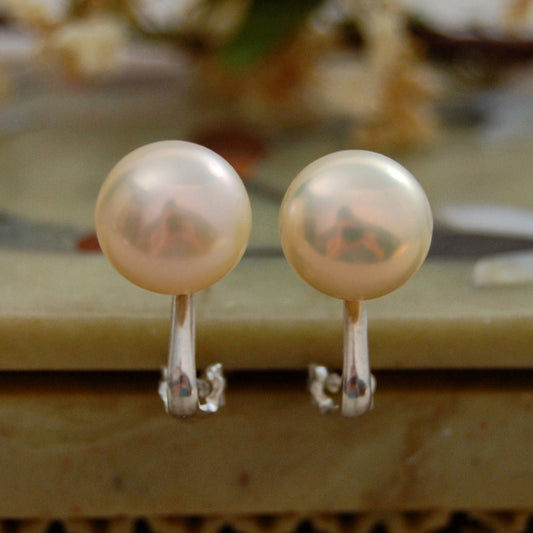 Rebecca - Striking Natural Freshwater Pearl Stud Earrings Set in Solid Sterling Silver Omega Mountings, FREE SHIPPING US