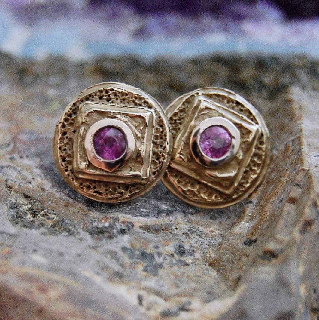 Yori - Handmade Lilac Scapolite Stud Earrings Set in Solid  Palladium Gold. FREE SHIPPING US.