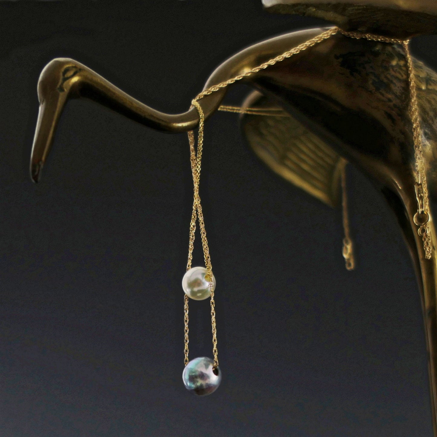 Noelani - Floating Akoya Pearl Pendant Necklace in White or Blue/Gray Set on Solid 14kt Gold Chain. Free Shipping US.