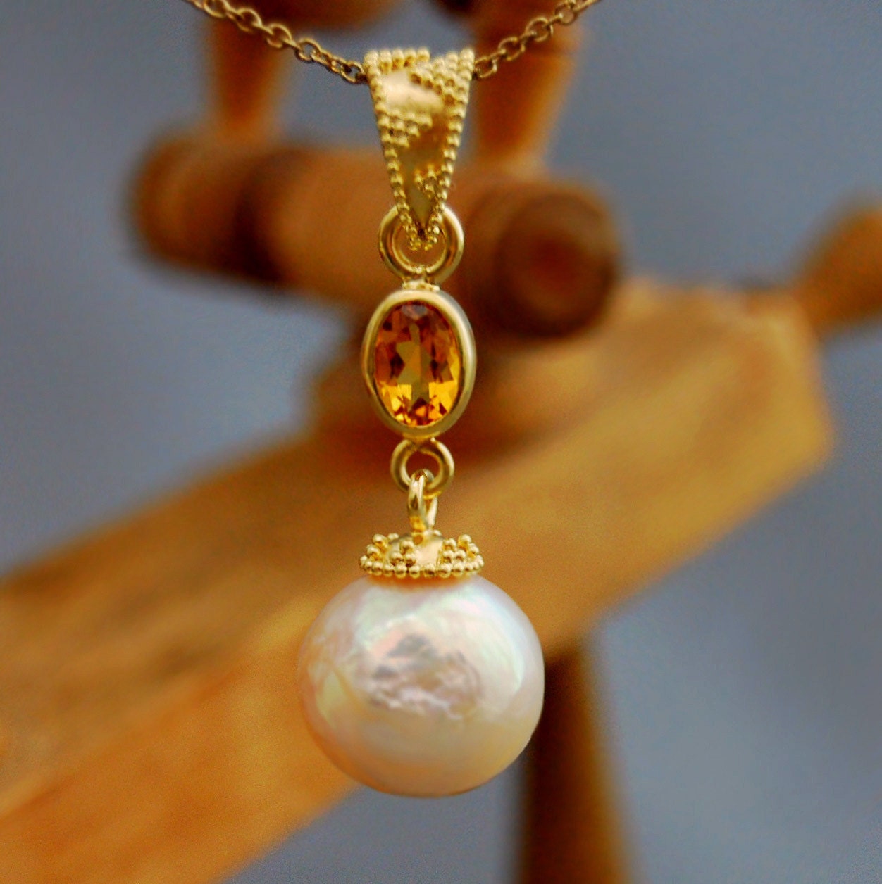 Freda - Pearl & Sapphire Statement Pendant 24k Gold Vermeil