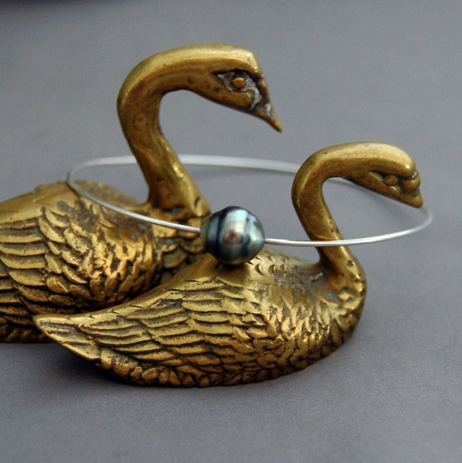 Birgit - Tahitian Peacock Pearl Bangle, Sterling Silver, FREE SHIP US