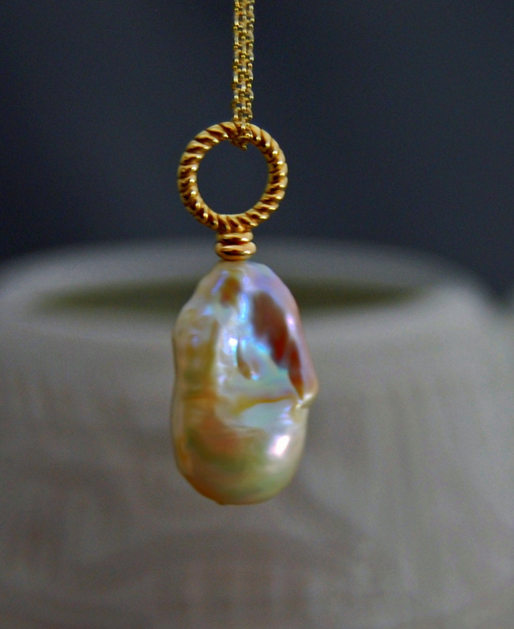 Lillia - Pearl Pendant Features a Unique Bi-Color Freshwater Pearl Set in 14kt Gold, Free Shipping within the US.