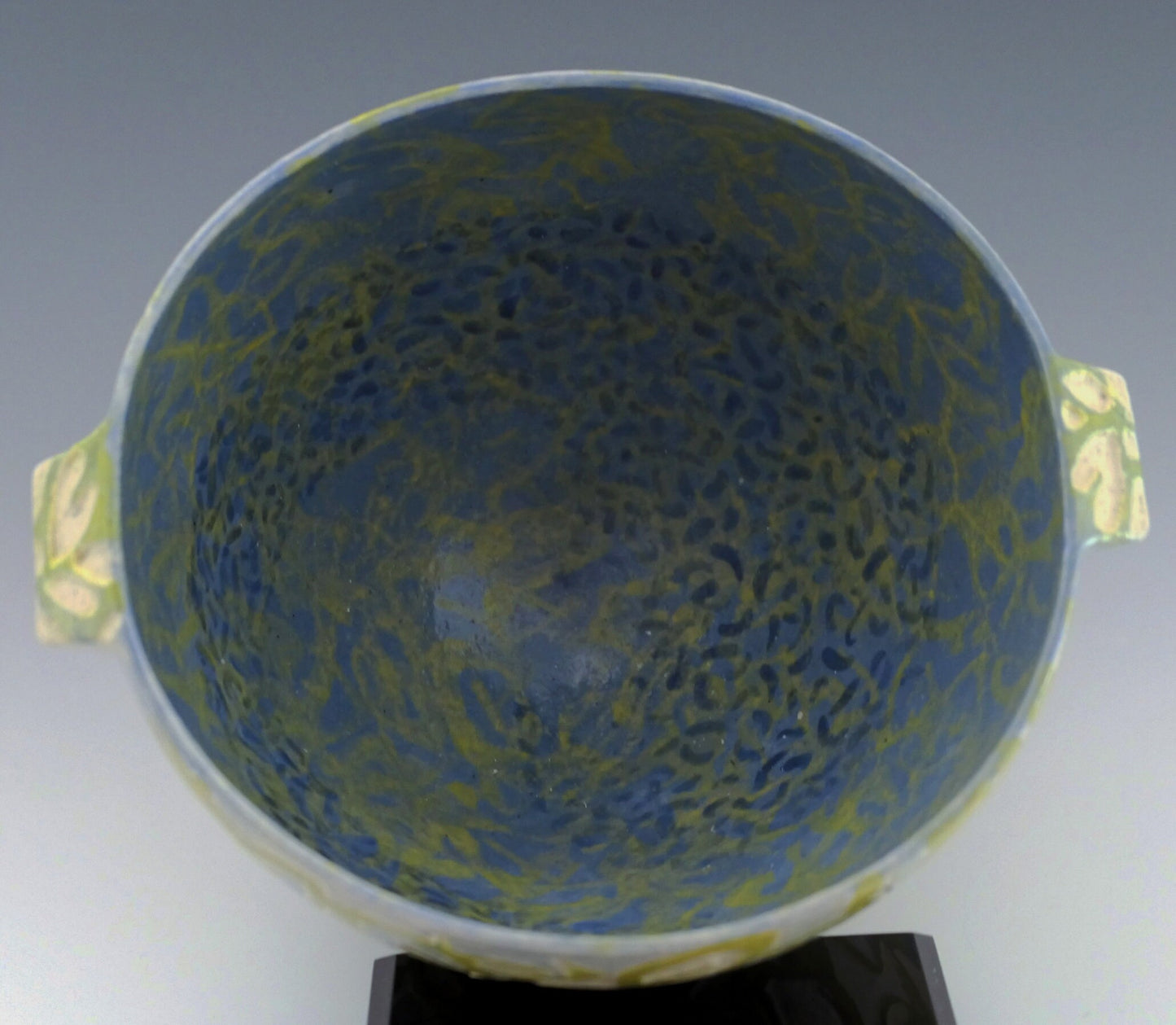 Shade Patterns - Ceramic Bowl hand carved with leaf patterns in blue and yellow.Food safe. FREE SHIPPING US.