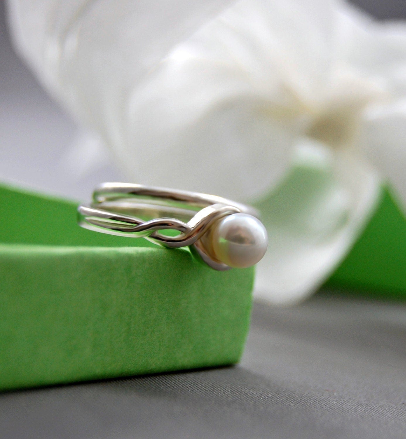 Alexa - White Pearl Engagement Ring, Stacking Ring, FREE SHIP US