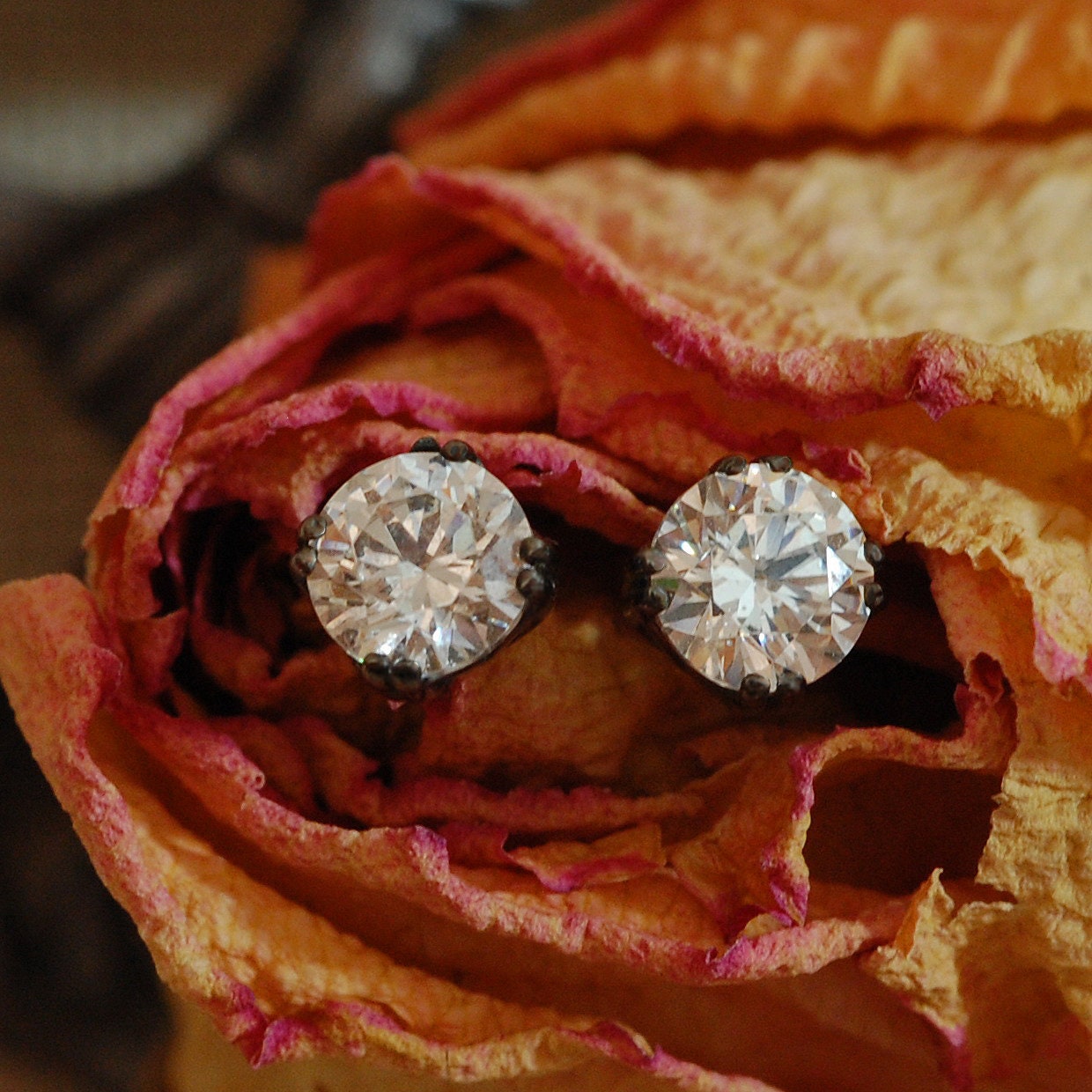 Athena - CZ Black Rhodium Plated Sterling Silver Stud Earrings. Free Shipping within US.