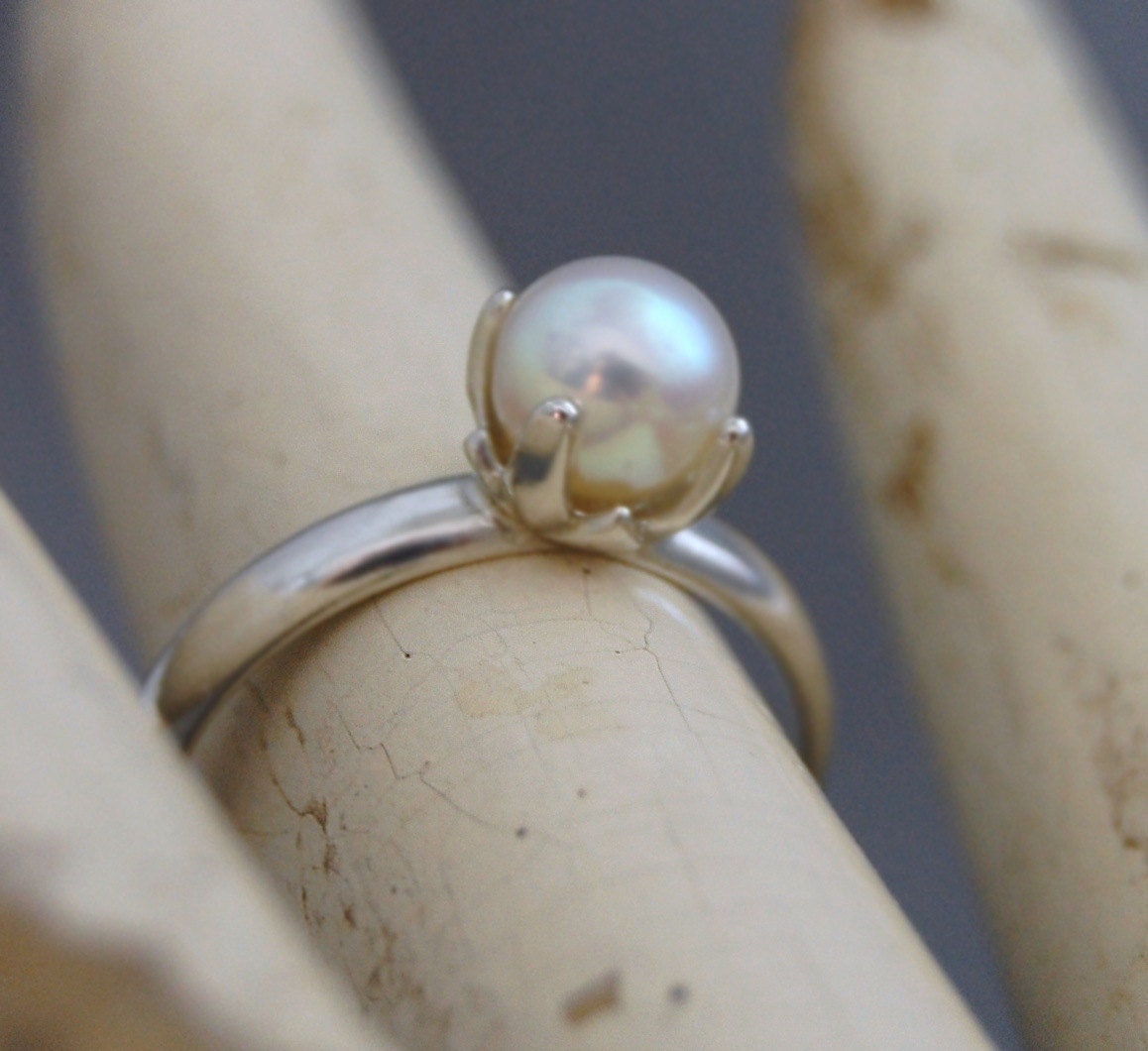 Bette - Alternative Engagement Ring, Freshwater Pearl Ring, FREE SHIP US