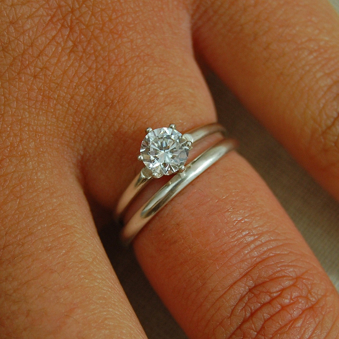 Ena - Engagement Ring Features a 6mm Cubic Zirconia Gemstone Set in Solid Sterling Silver, FREE SHIPPING US