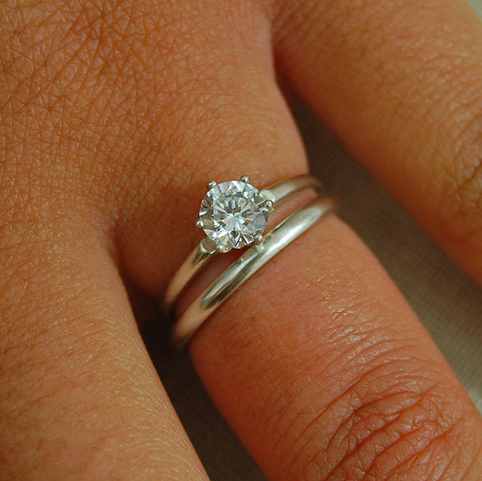 Ena - Engagement Ring Features a 6mm Cubic Zirconia Gemstone Set in Solid Sterling Silver, FREE SHIPPING US