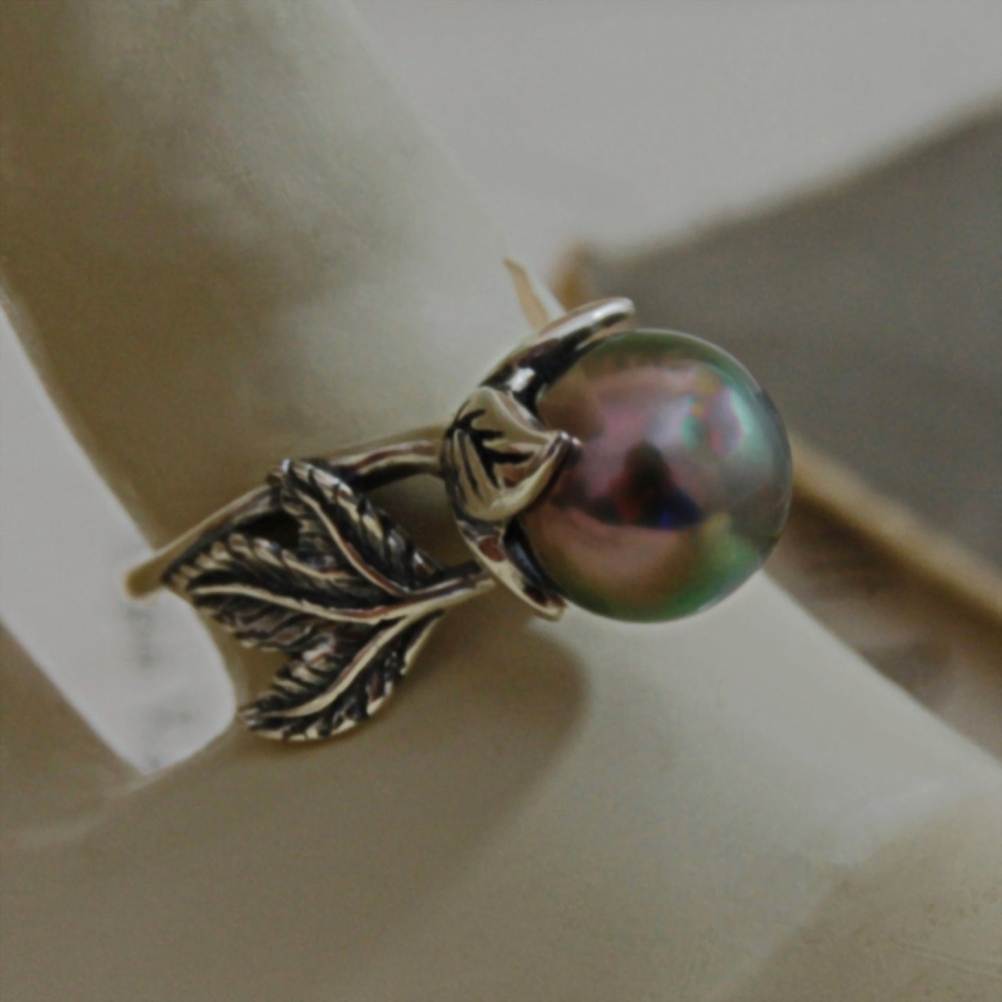 Camellia - Pearl Solitaire Ring Features a Rare Tahitian Pearl Set in Solid Sterling Silver, FREE SHIPPING US