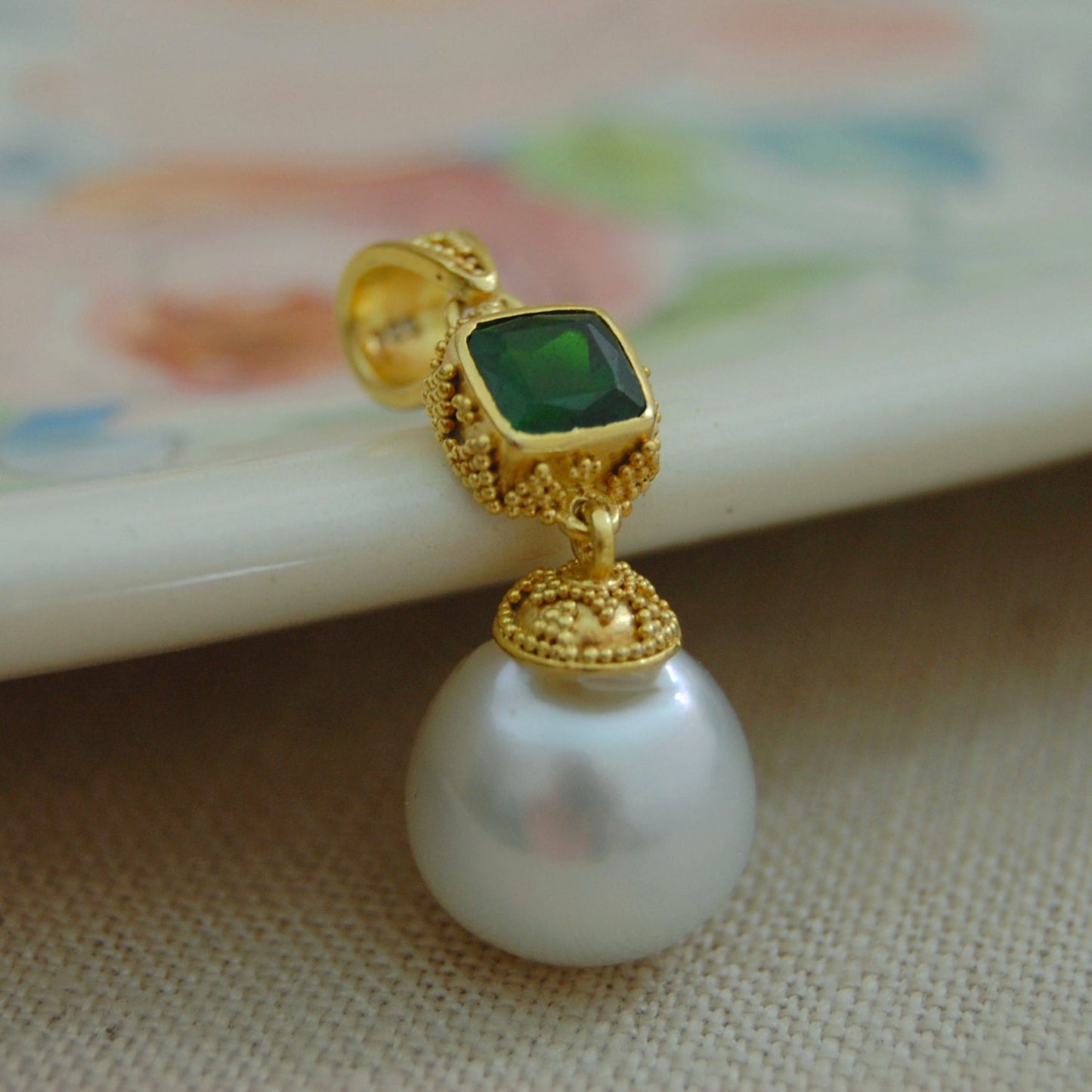 Cariana - South Sea Statement Pearl Pendant with Chrome Diopside Gemstone Accent. FREE SHIP USA