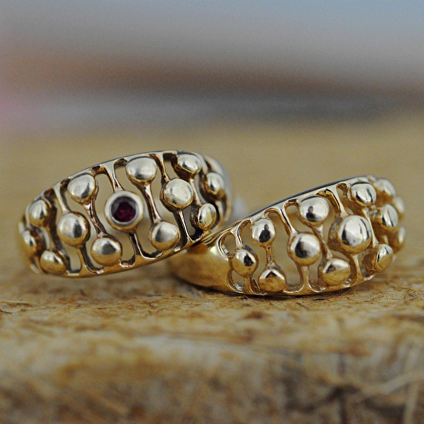 Angel - Divine Elegance Solid Gold Marquise Bossed Wedding Ring - Customizable with Gemstones, Free US Shipping