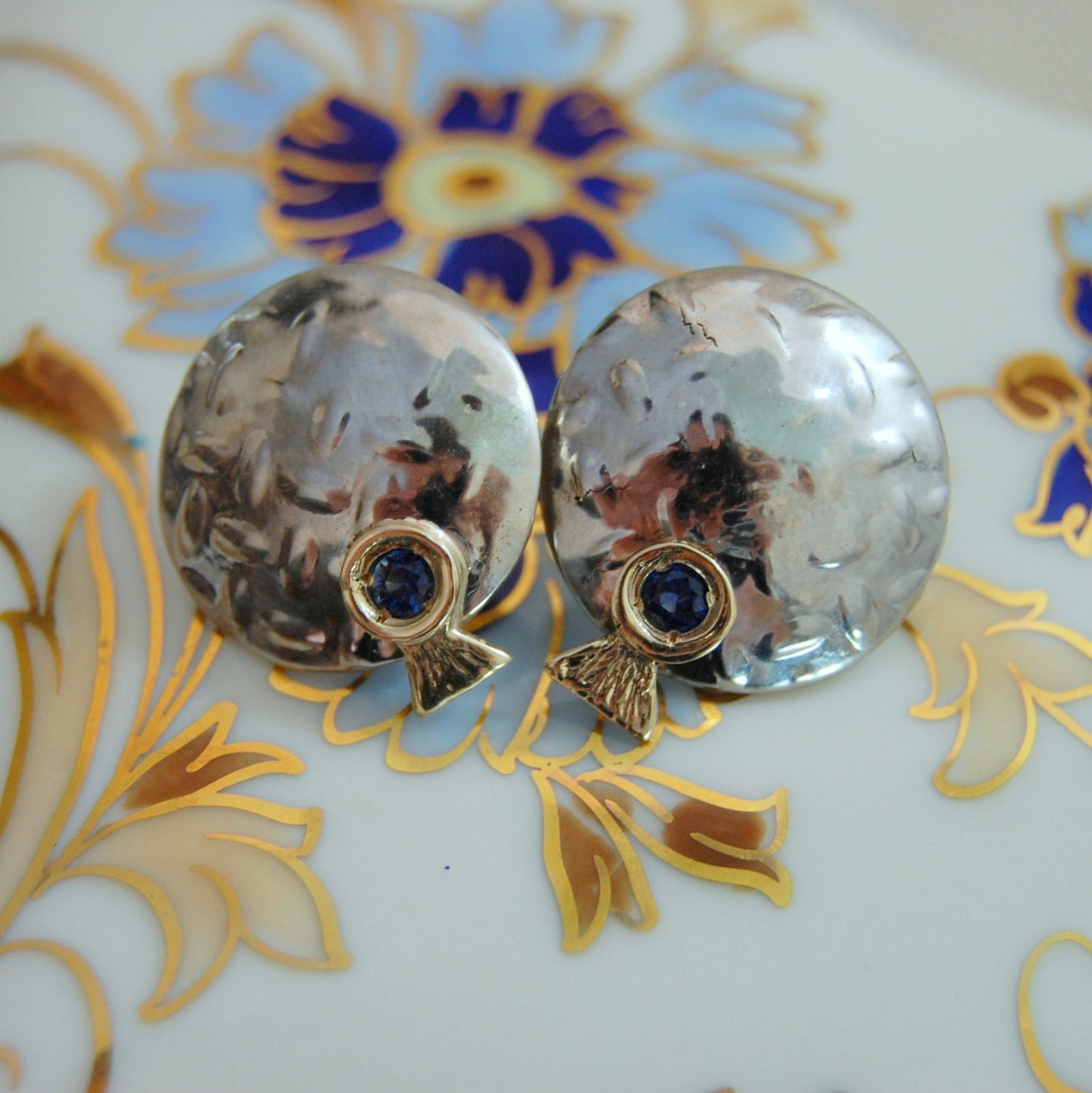 Sana - Blue Sapphire Modernist Earrings, FREE SHIP US