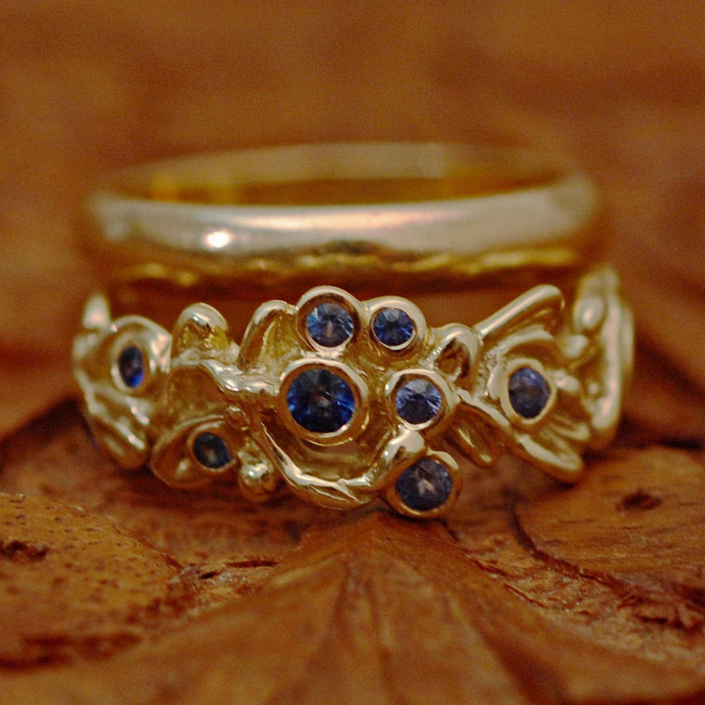 Alyssa - Blue Sapphire Ring Set in 14kt Solid Gold with a Floral Motif. SHOP EXCLUSIVE. Free Shipping US.