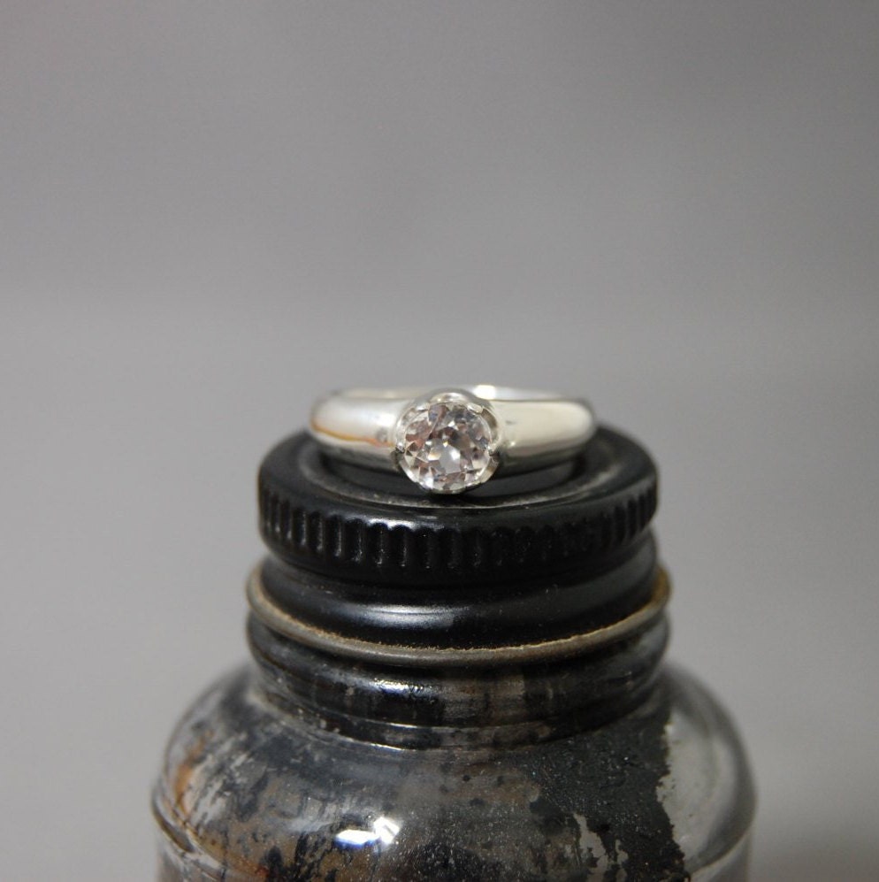 Elsa - Topaz Ring; Rhodium Plated Sterling Silver; Engagement Ring, FREE SHIP US