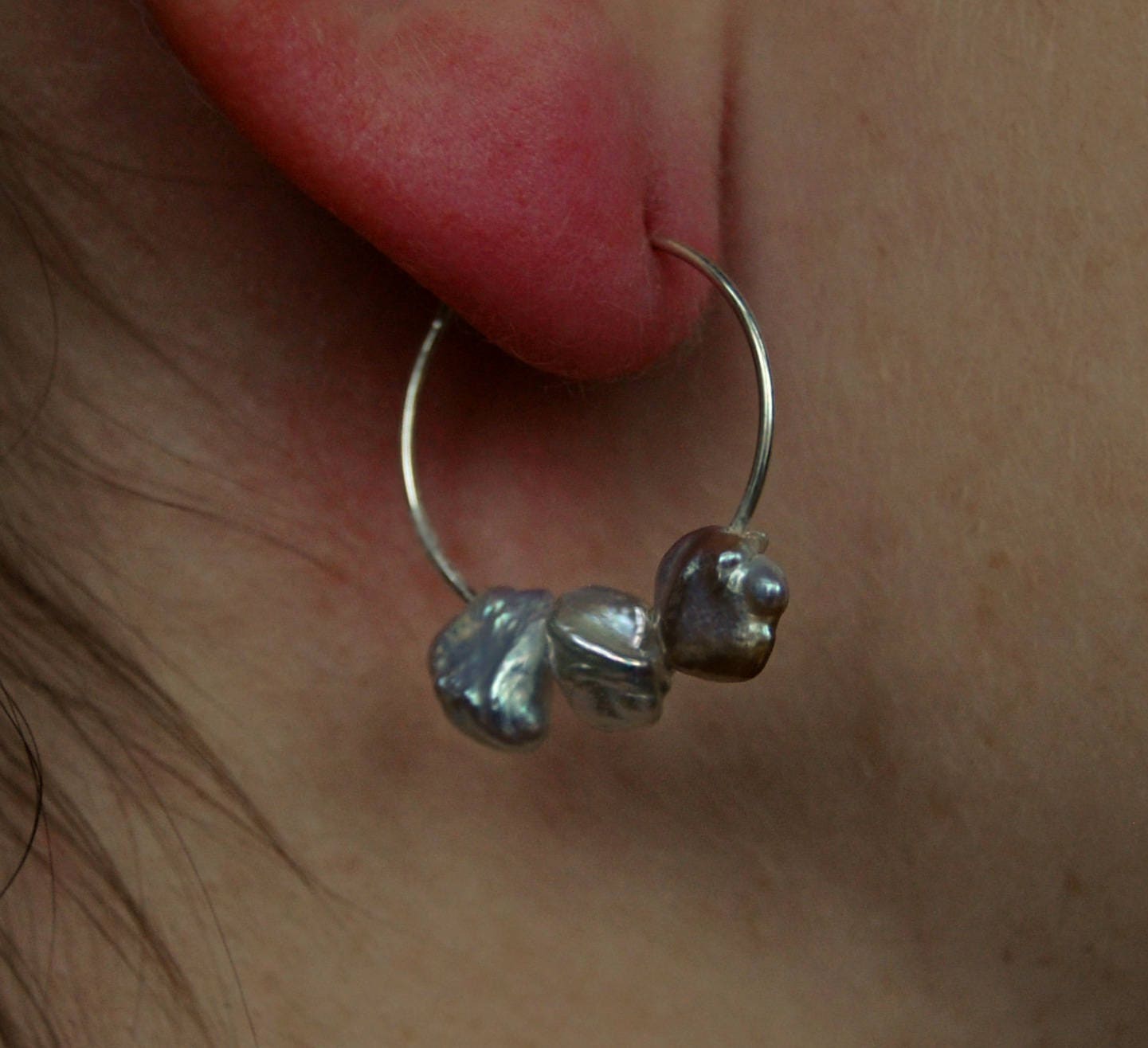 Gwen - Pearl Hoop Earrings Features Freshwater Keshi Pearls on Argentium® Silver, FREE SHIPPING US