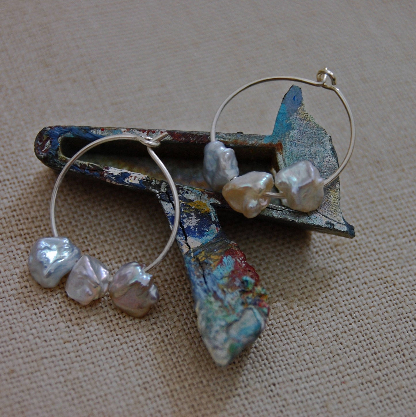 Gwen - Pearl Hoop Earrings Features Freshwater Keshi Pearls on Argentium® Silver, FREE SHIPPING US