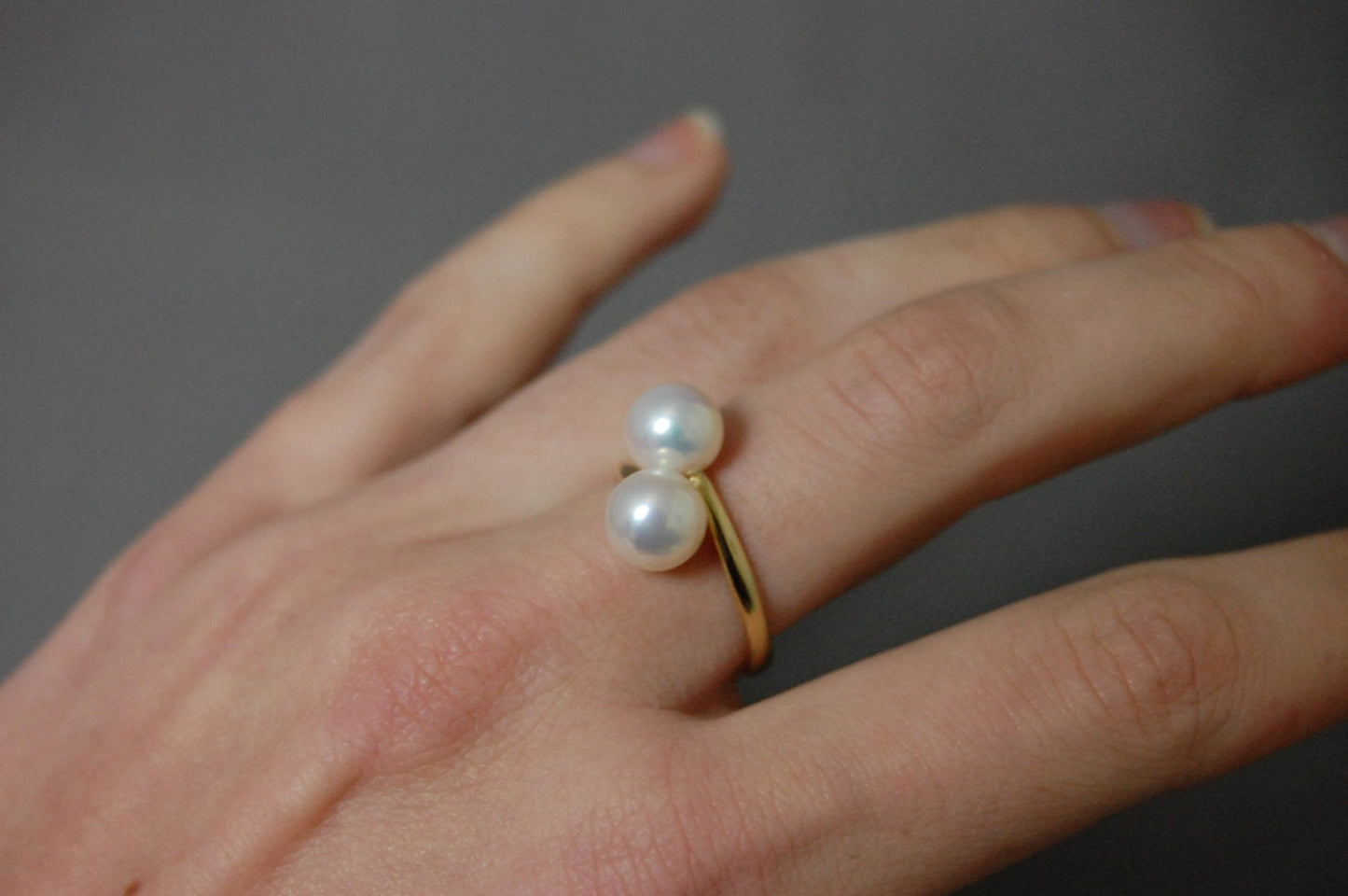Luce - Pearl Ring Features Double Freshwater Pearls Set in 14kt gold, FREE SHIPPING US