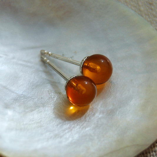 Ambre - Amber Gemstone Stud Earrings, May Birthstone Alternate, FREE SHIPPING US