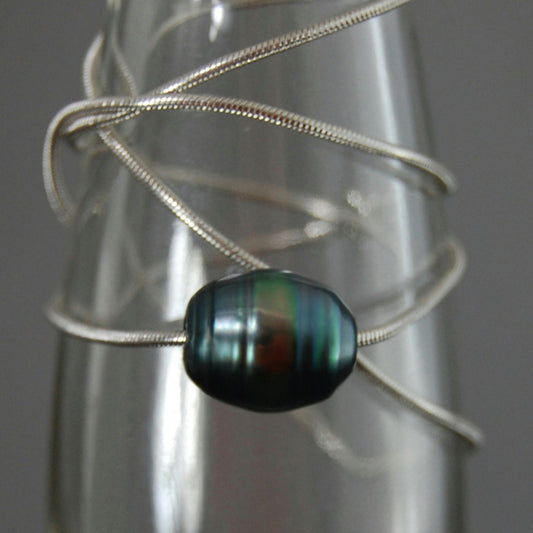 Taylor - Tahitian Pearl Necklace, Floating Pearl on an 18" Vintage Sterling Silver Snake Chain. FREE SHIPPING US.