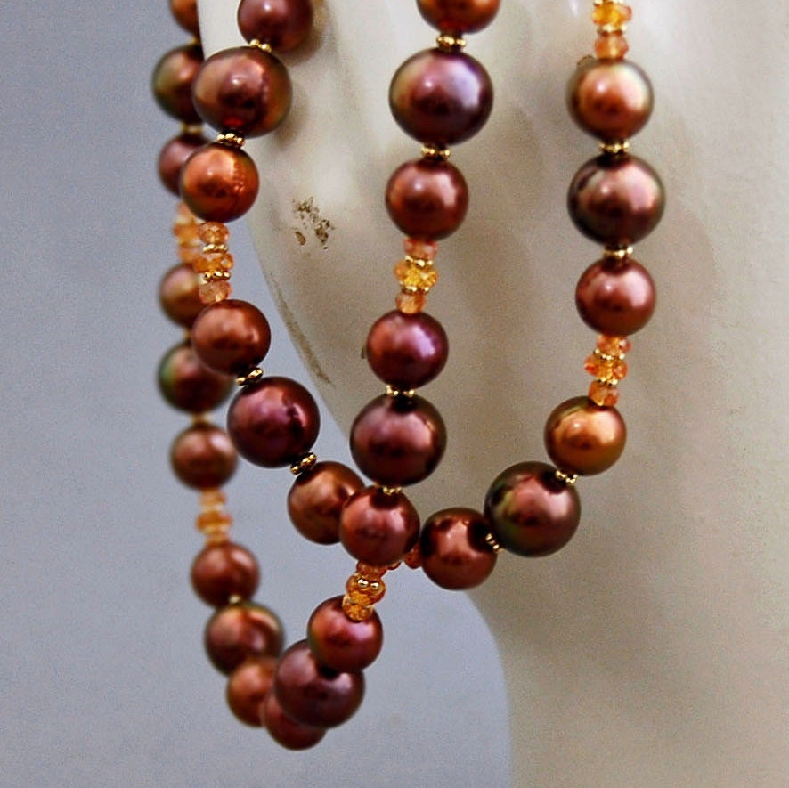 Akrya - Pearl Necklace with Sapphire and 14k Gold Beads
