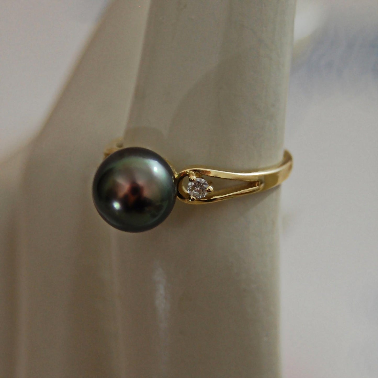 Arden - Engagement Ring, Tahitian Pearl with Diamond Accents, 14kt gold, FREE SHIPPING US