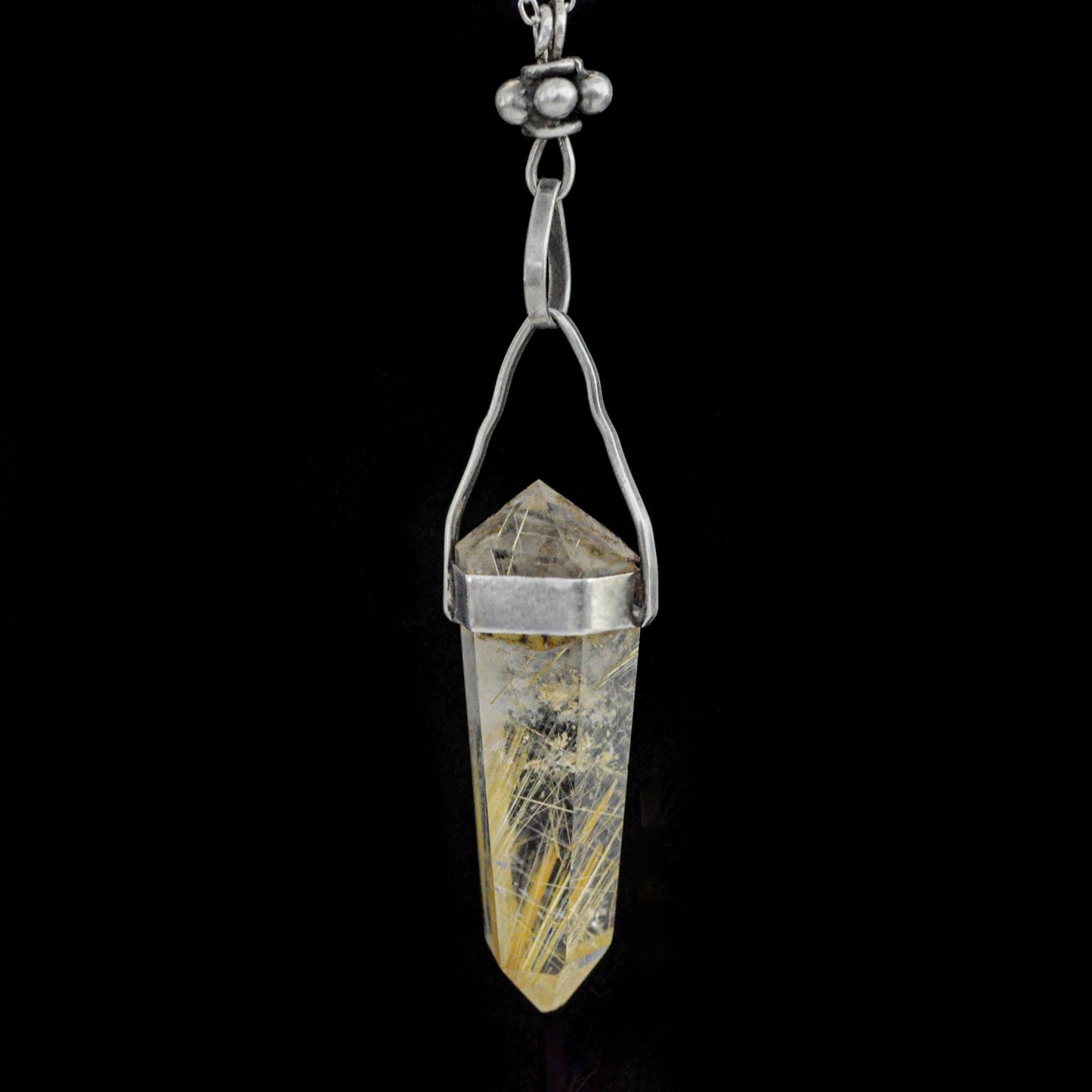 Ose -  Vintage Rutilated Crystal Quartz Pendant - Double Pointed Beauty for Crystal Lovers.