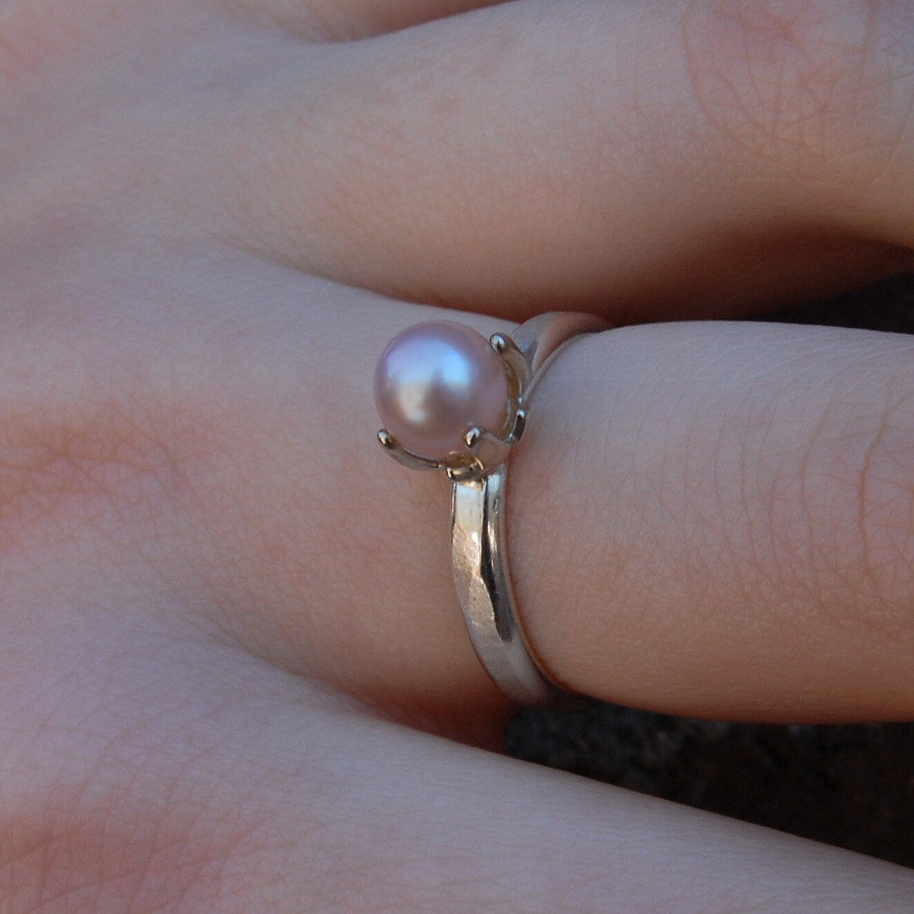 Doris -  Pearl Solitaire Ring; Freshwater Pearl; Argentium® Sterling Silver; Engagement Ring