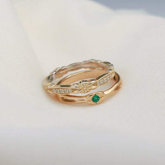 Aisha - Emerald solitaire ring set in solid 14kt yellow gold. Shop exclusive. Shipping free within the US.
