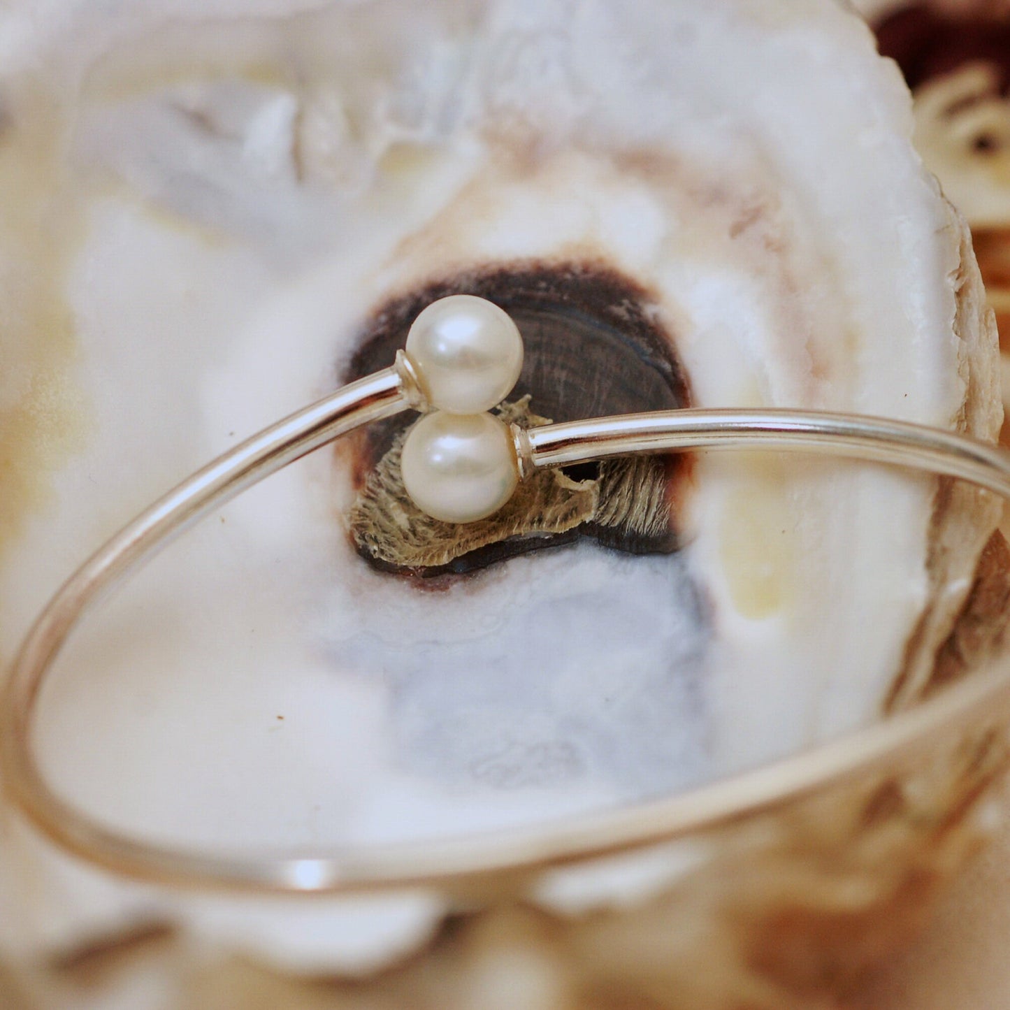 Phoebe, Melanie - Pearl Flex Bangle in White or Gray Pearls, Sterling Silver, FREE SHIP US