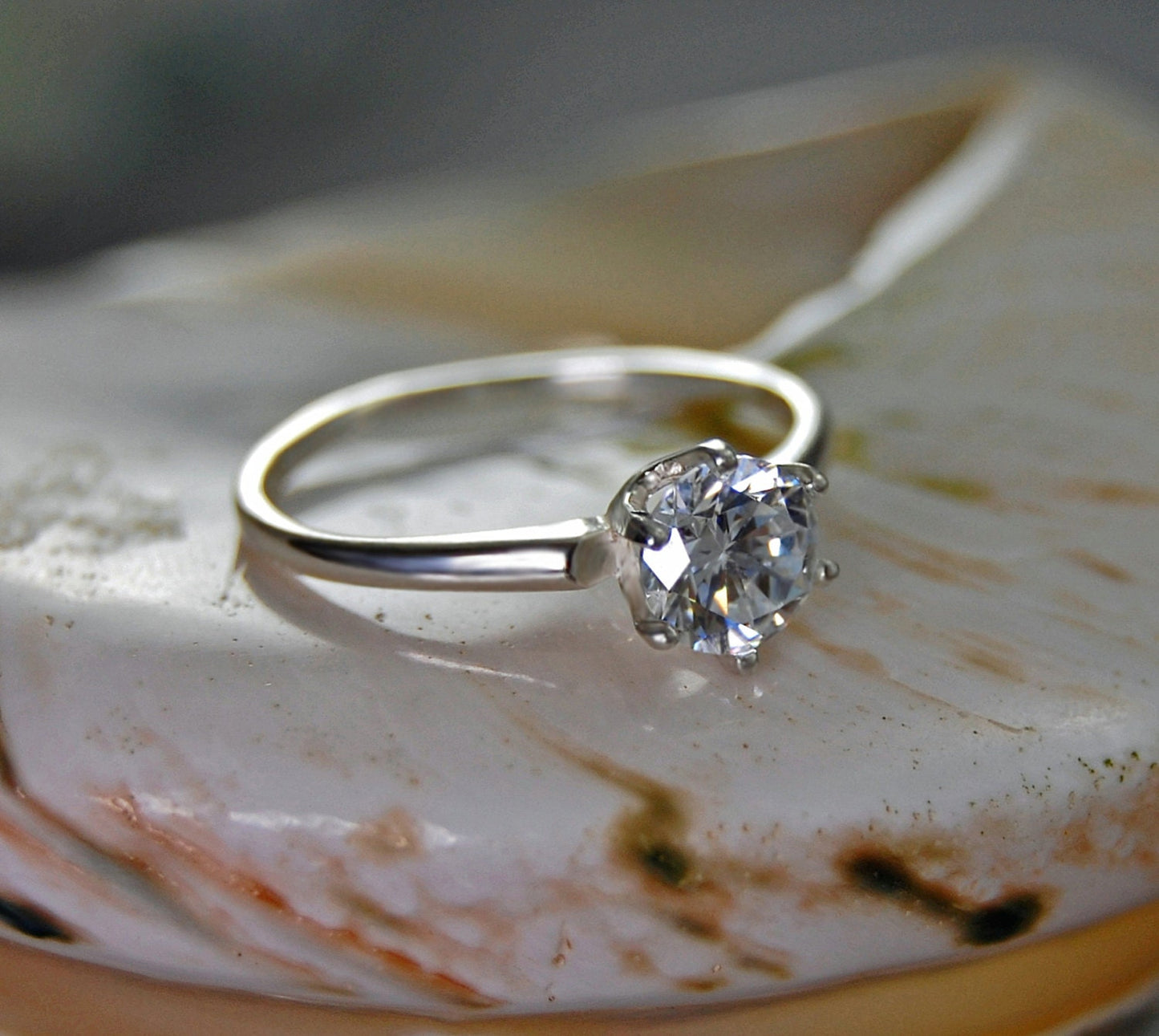 Ena - Engagement Ring Features a 6mm Cubic Zirconia Gemstone Set in Solid Sterling Silver, FREE SHIPPING US