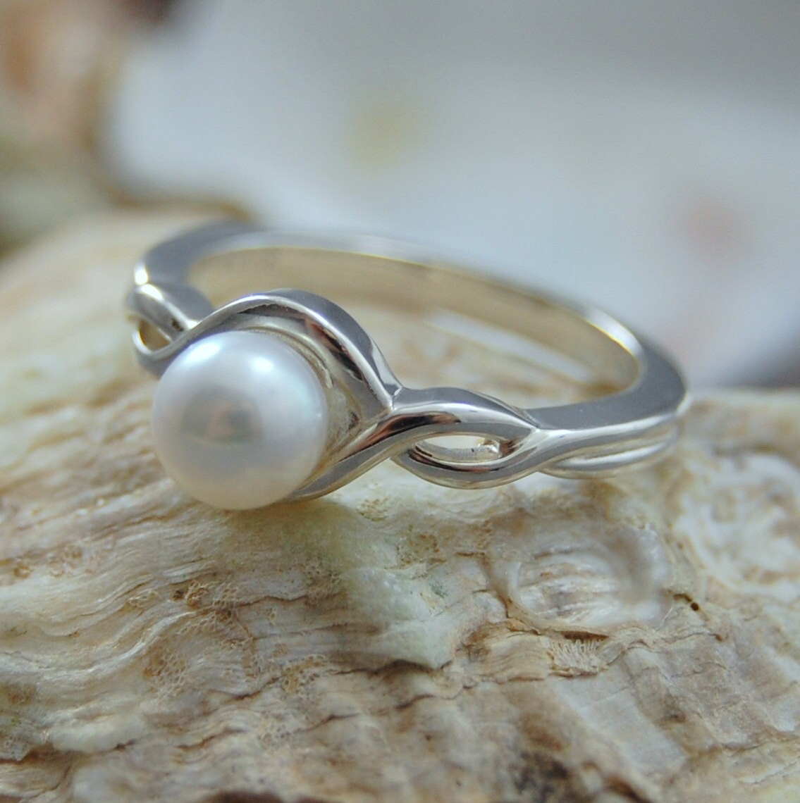 Alexa - White Pearl Engagement Ring, Stacking Ring, FREE SHIP US