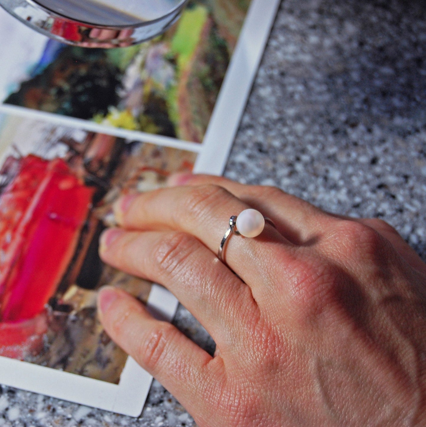 Fleur - Pearl Engagement, Wedding or Other Ring Set in Solid 14k White Gold. Ships Free within the US.