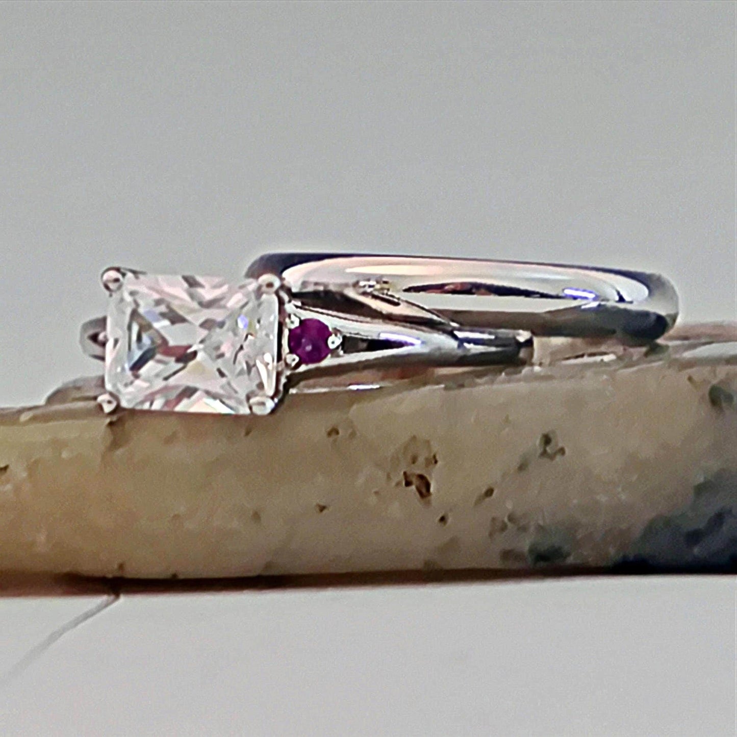 Calla - Elegant Diamond Substitute CZ, Emerald Cut Solitaire Engagement or Stacking Ring Set in Solid Sterling Silver. Free Shipping US.