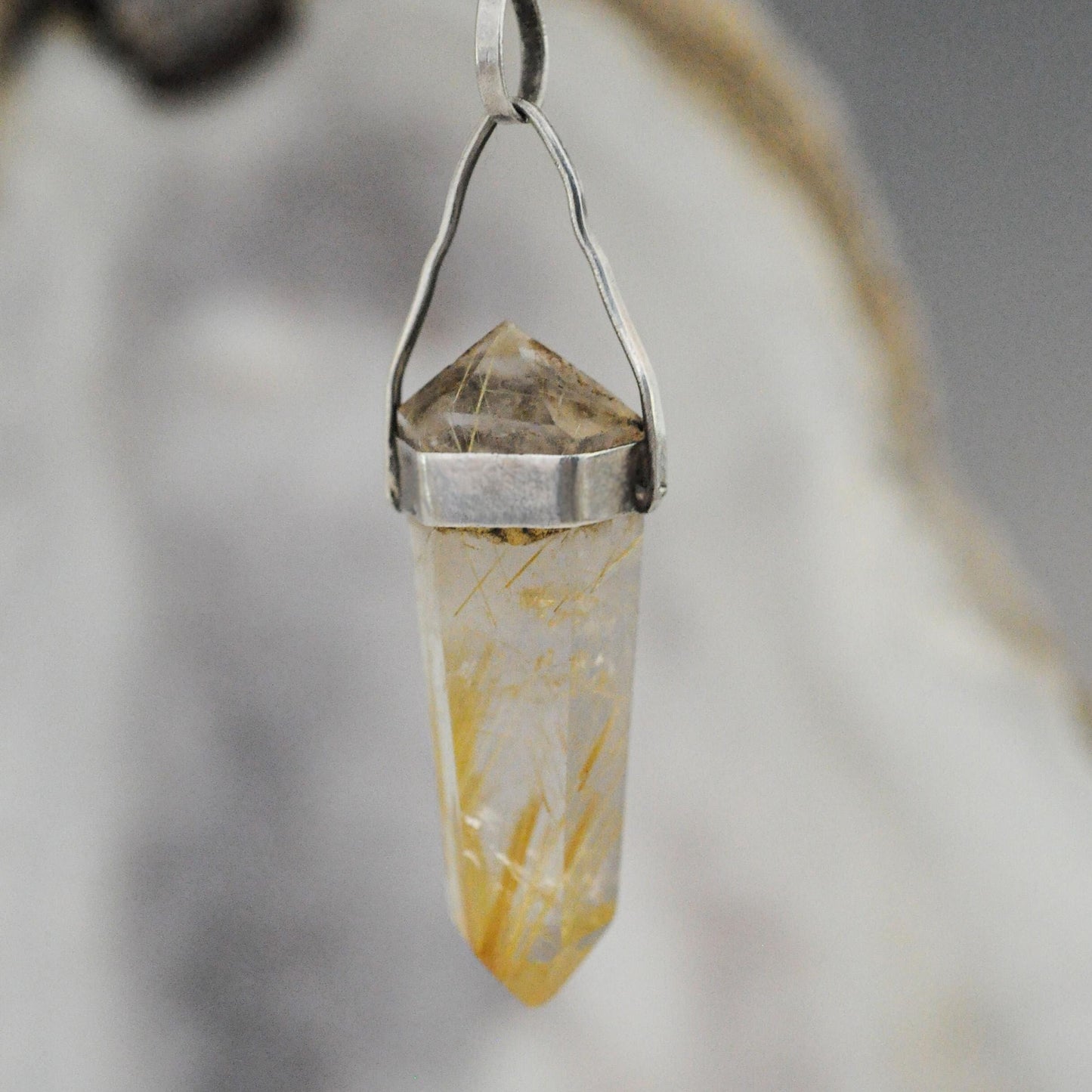 Ose -  Vintage Rutilated Crystal Quartz Pendant - Double Pointed Beauty for Crystal Lovers.