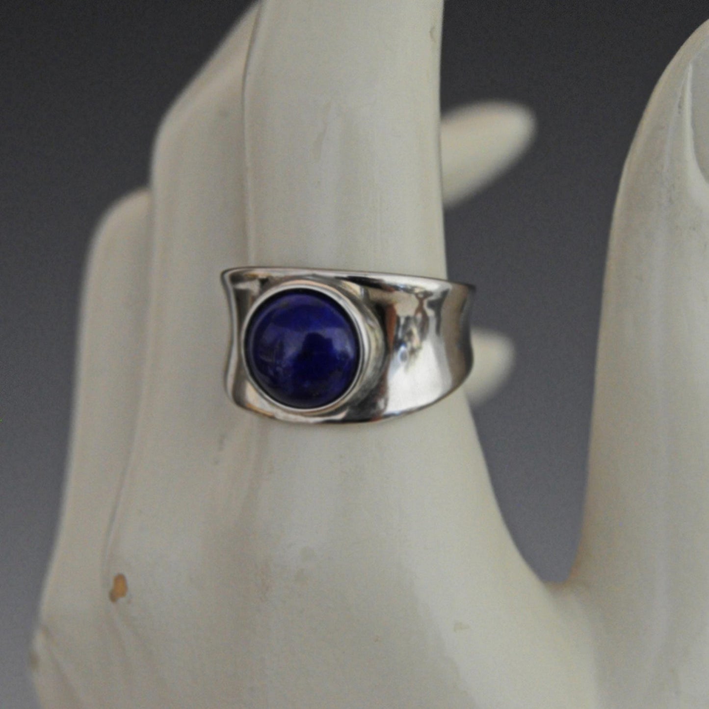 Hart - Contemporary Lapis Lazuli Wide Band Ring Set in Rhodium Plated Solid Sterling Silver. Perfect Gift for Him or Her!