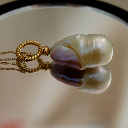 Lillia - Pearl Pendant Features a Unique Bi-Color Freshwater Pearl Set in 14kt Gold, Free Shipping within the US.