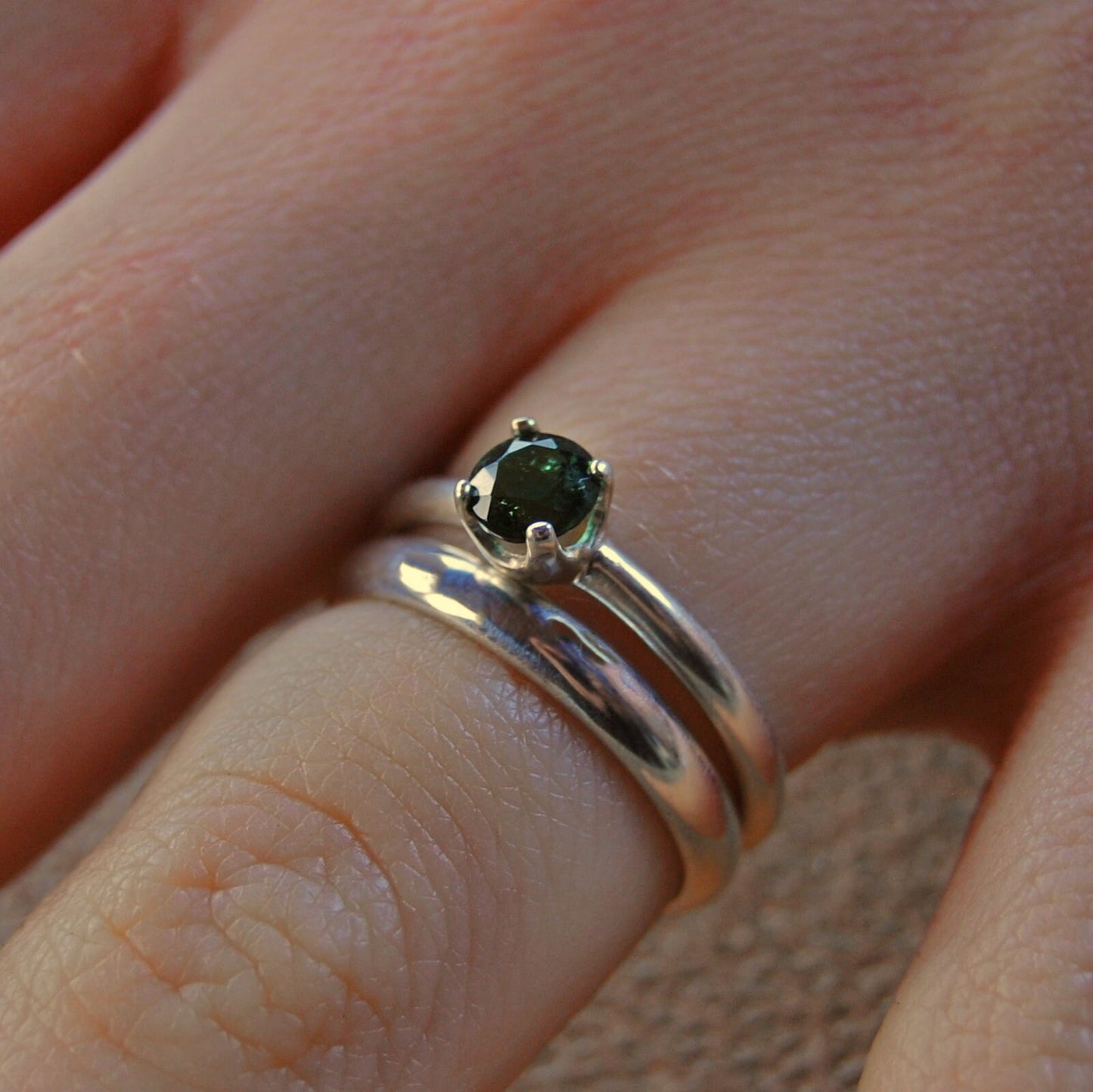 Ivy -  Unique Gemstone Engagement or Other Ring Set in Argentium® Silver, Indicolite Tourmaline, FREE SHIPPING US