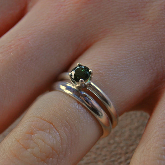 Ivy -  Unique Gemstone Engagement or Other Ring Set in Argentium® Silver, Indicolite Tourmaline, FREE SHIPPING US