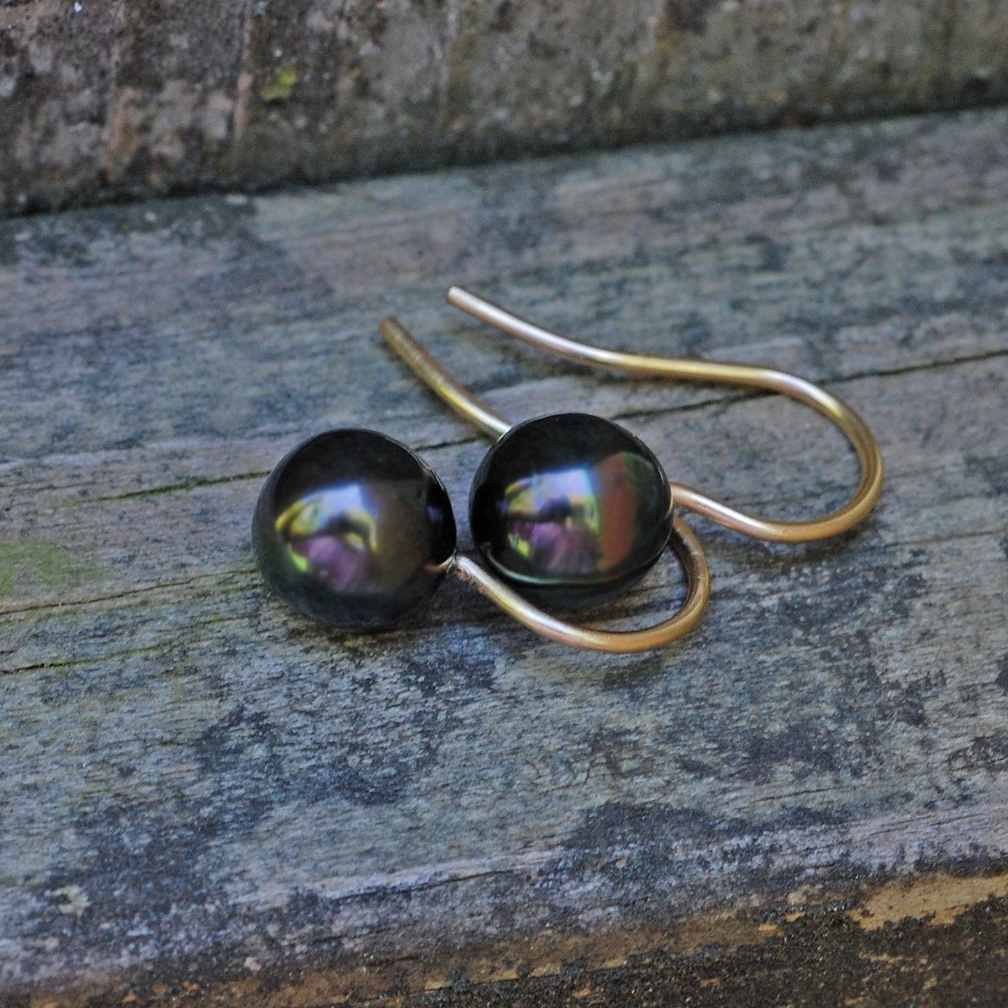 Gemma - Black Tahitian Pearl Earrings 14k Gold FREE SHIP US