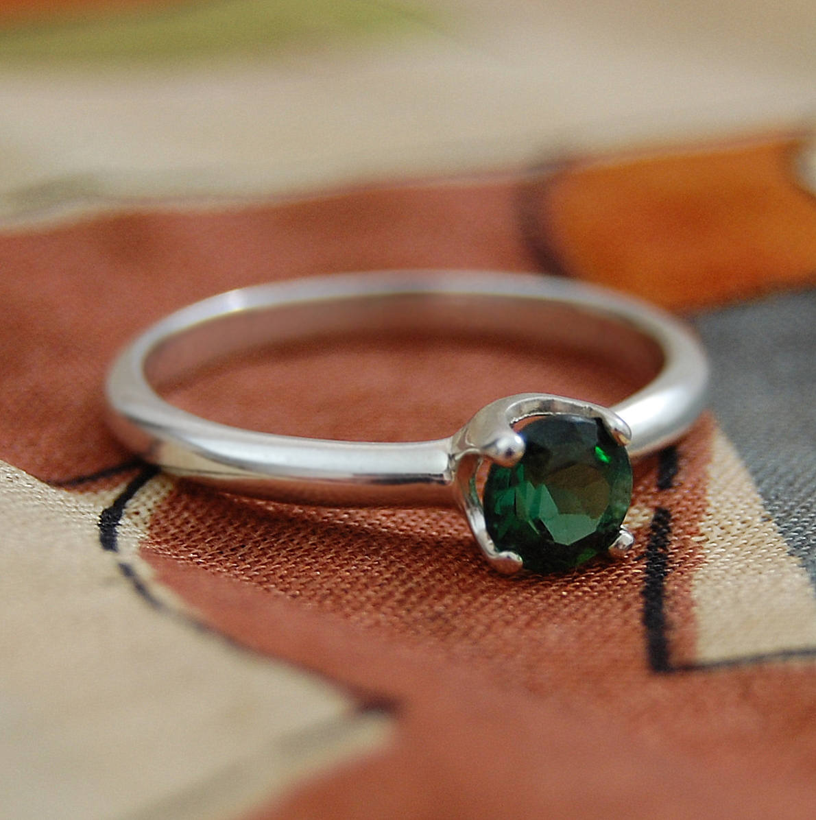 Ivy -  Unique Gemstone Engagement or Other Ring Set in Argentium® Silver, Indicolite Tourmaline, FREE SHIPPING US