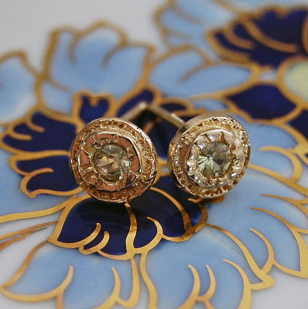 Beril - Sapphire Button Stud Earrings in Solid 14k Gold, Free Shipping US.