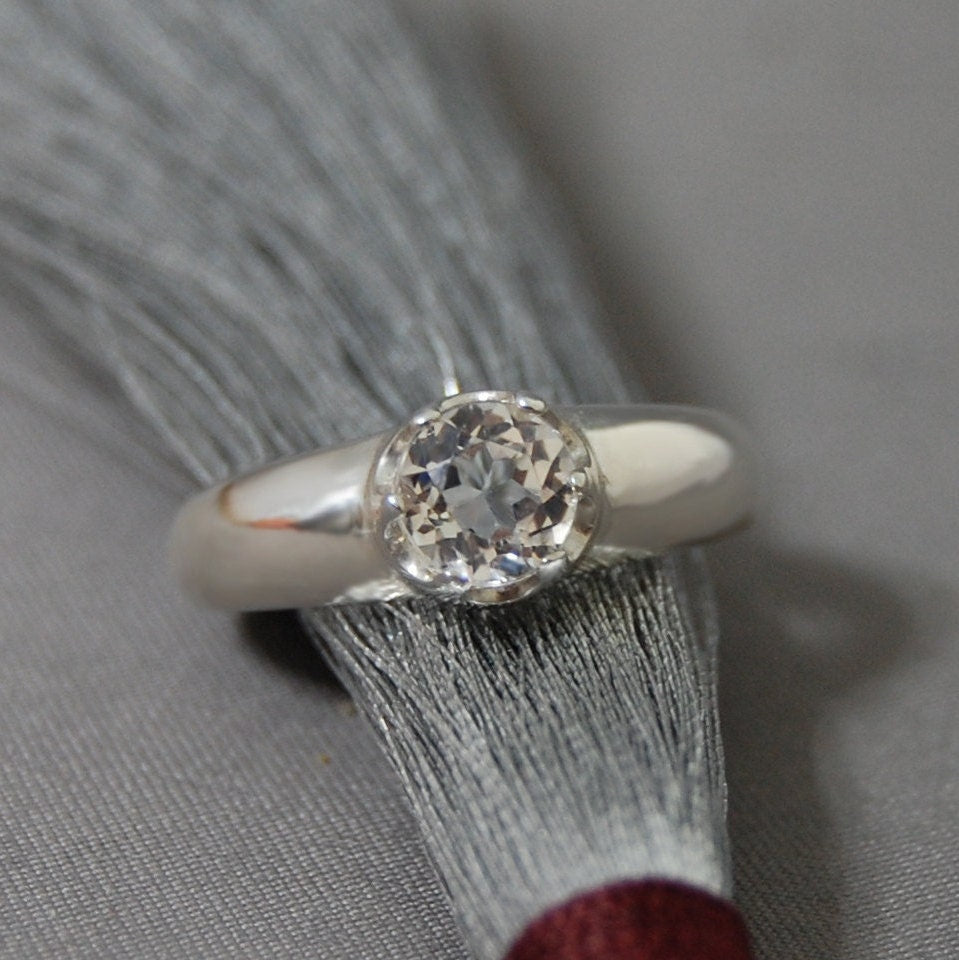 Elsa - Topaz Ring; Rhodium Plated Sterling Silver; Engagement Ring, FREE SHIP US