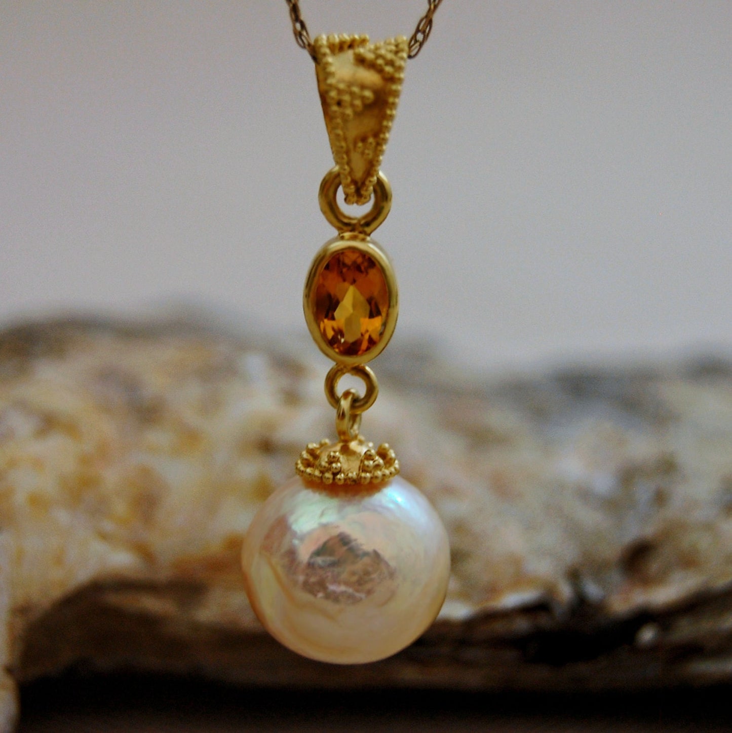 Freda - Pearl & Sapphire Statement Pendant 24k Gold Vermeil