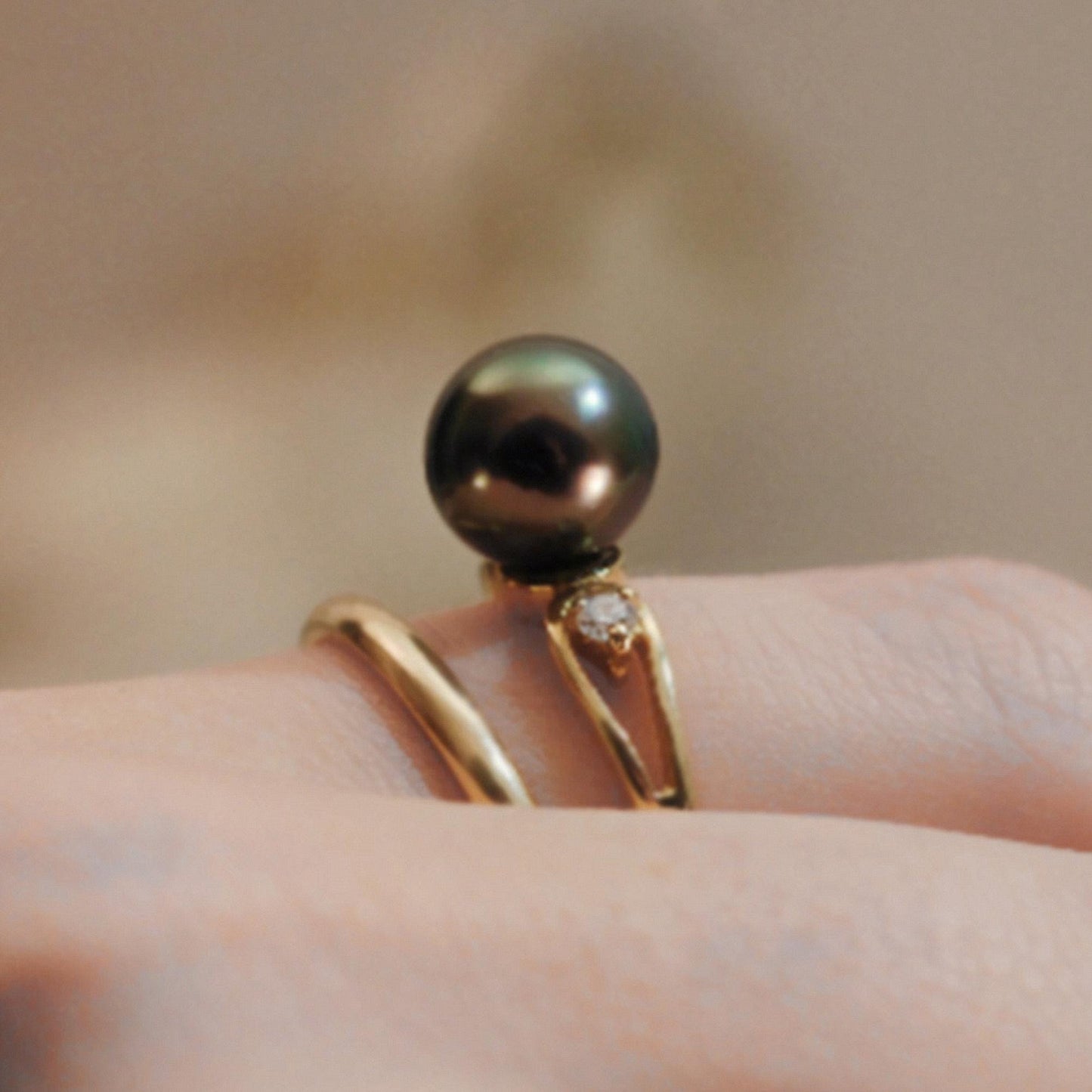 Arden - Engagement Ring, Tahitian Pearl with Diamond Accents, 14kt gold, FREE SHIPPING US