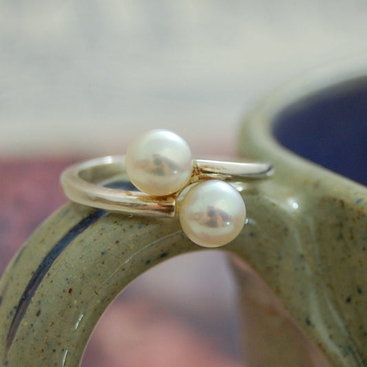 Kumiko - Pearl Ring, Double Pearl Ring Set in Easy Care Continuum® Silver, FREE SHIP US.