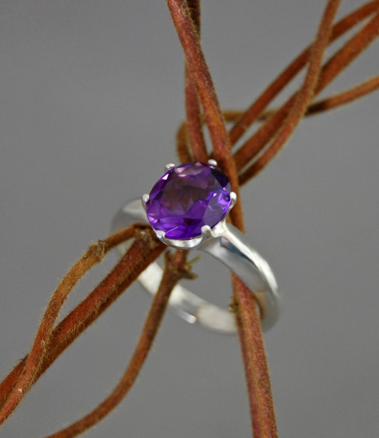 Mia - Amethyst Ring, Argentium® Sterling Silver, FREE SHIP US