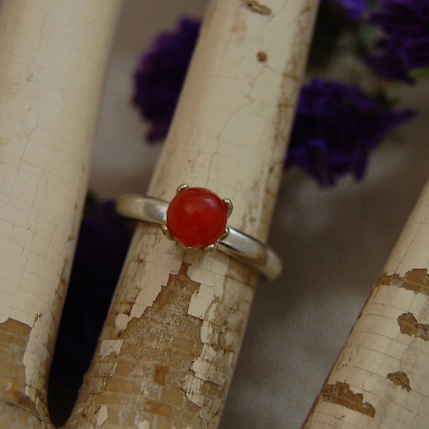 Nerida - Red Carnelian and Argentium® Silver Gemstone Ring