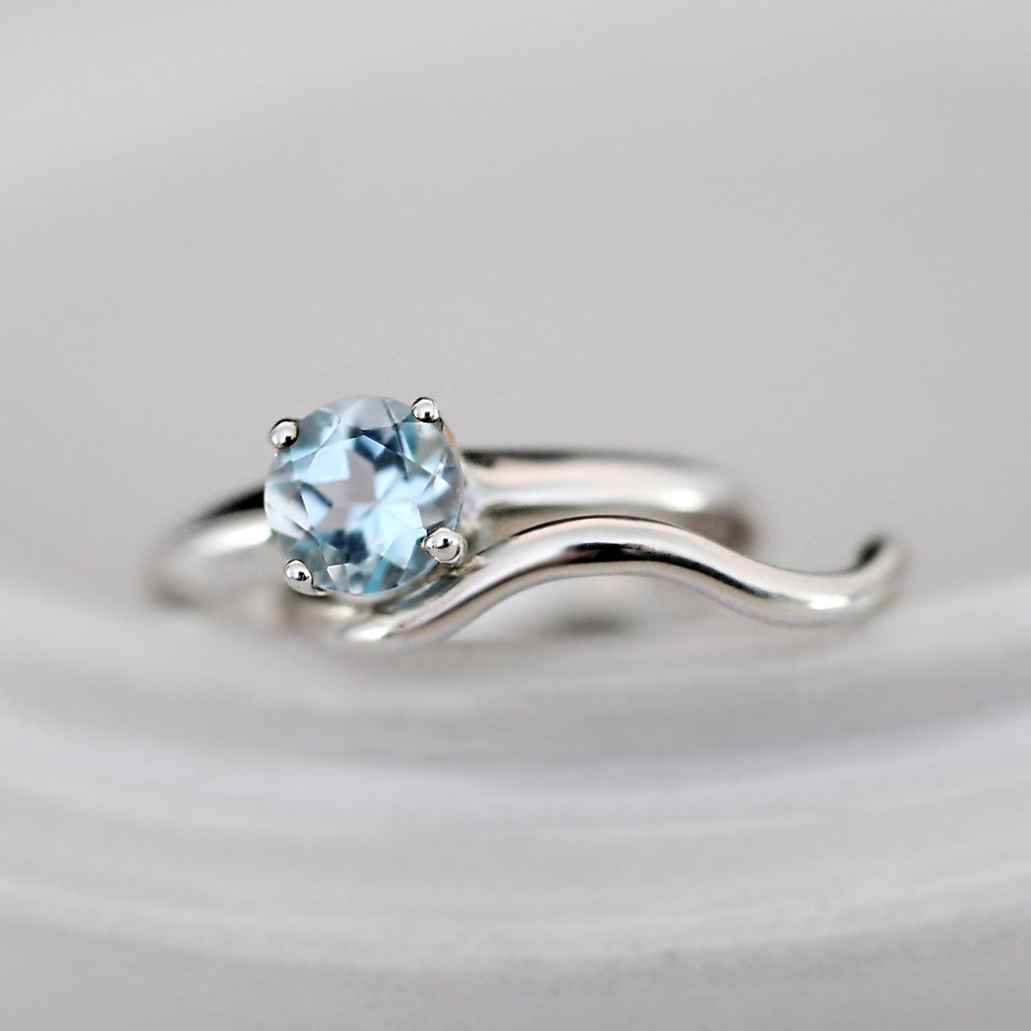 Azora - Beautiful Sky Blue Topaz Gemstone Ring Set in Solid Easy Care Argentium Silver, FREE SHIPPING US.