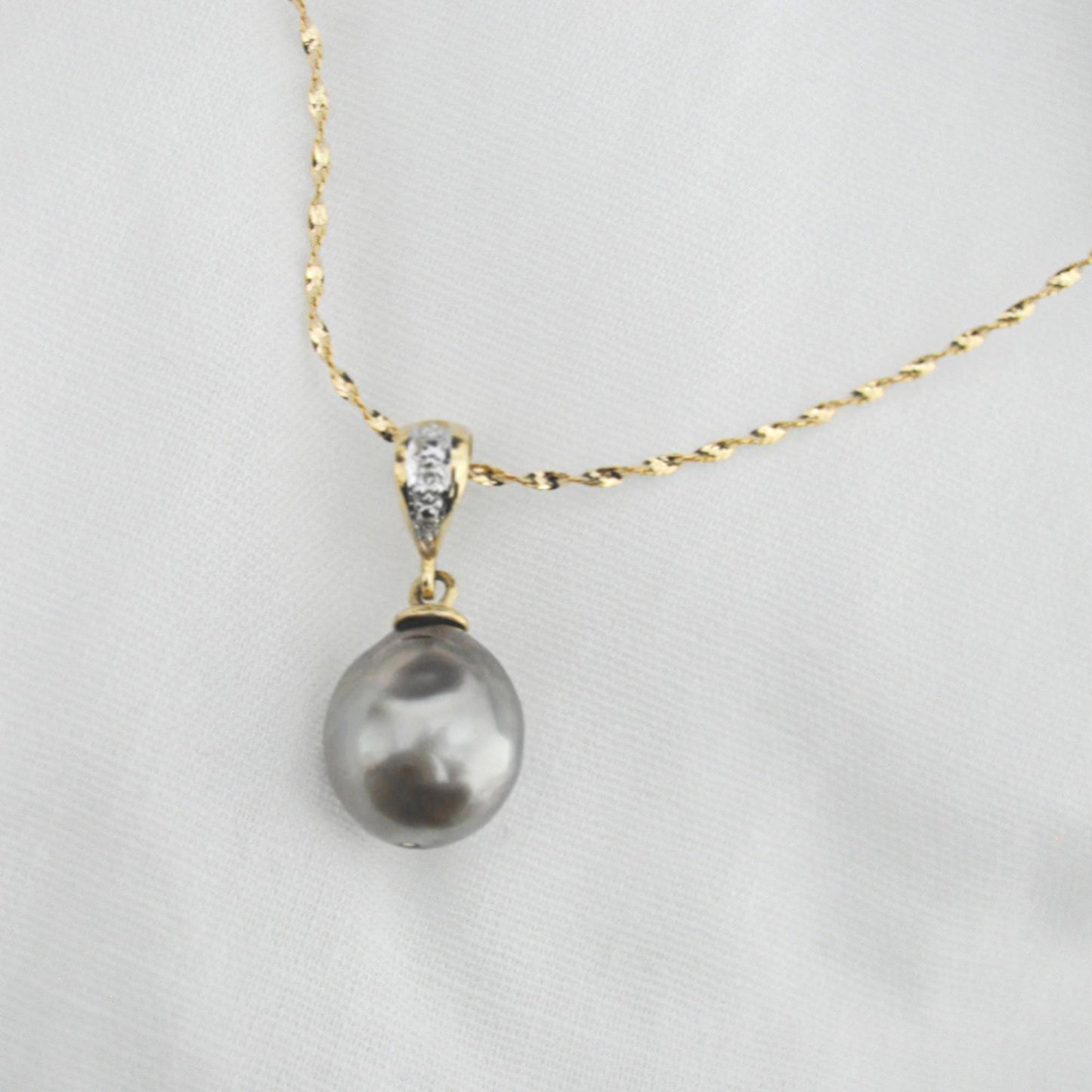 Ally - Baroque Tahitian Pearl Pendant with 14k Gold Diamond Accent