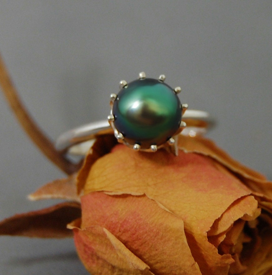 Uma - Pearl Solitaire Ring Features a Freshwater Pearl Set in Solid Sterling Silver, FREE SHIP US